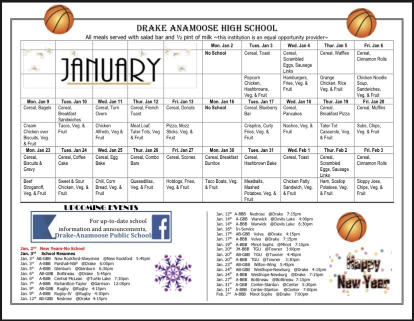 January Menu & Activities 