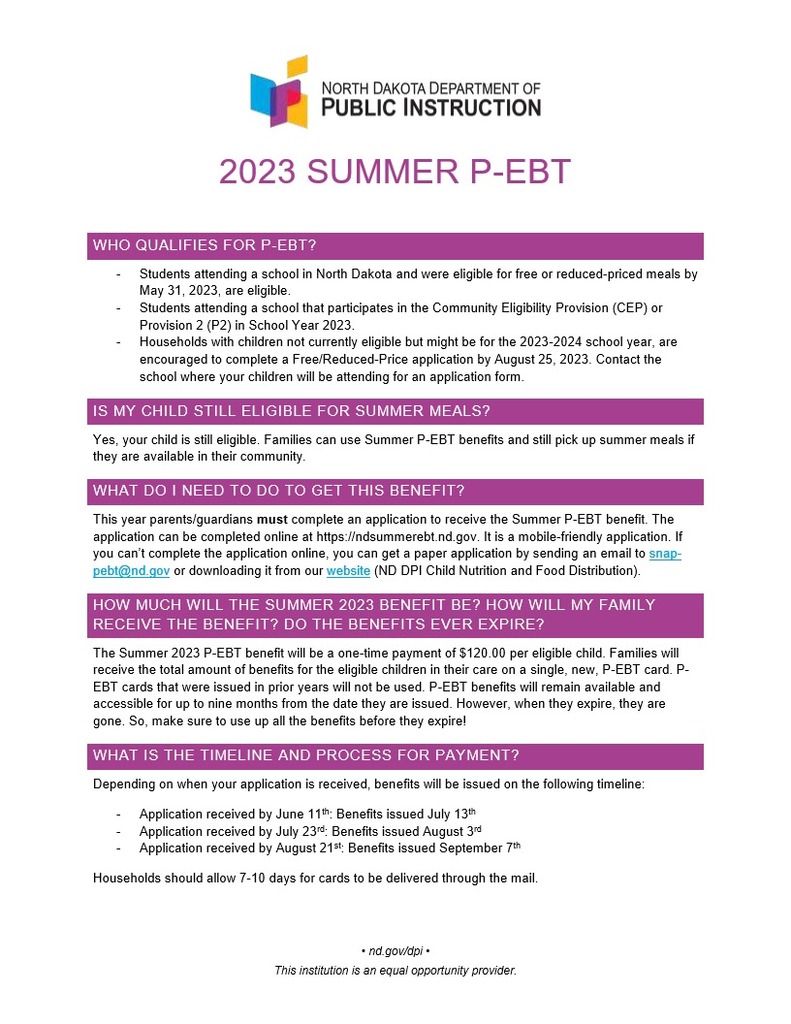 2023 Summer P-EBT information